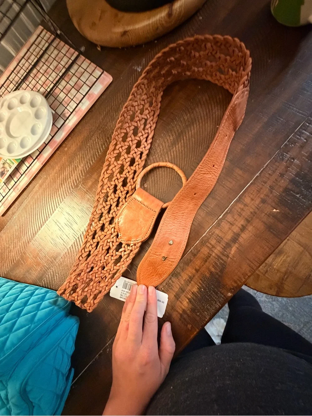 Chico's Braided Leather Belt in Cognac Brown
